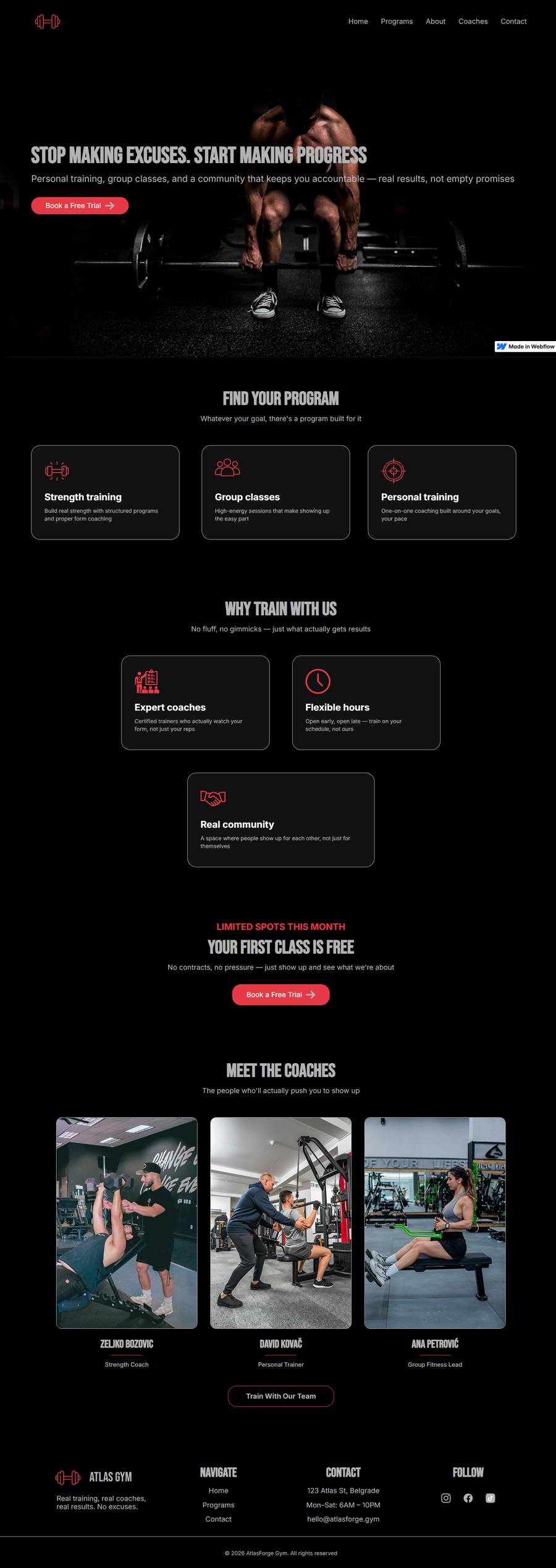 Atlas Gym concept website homepage