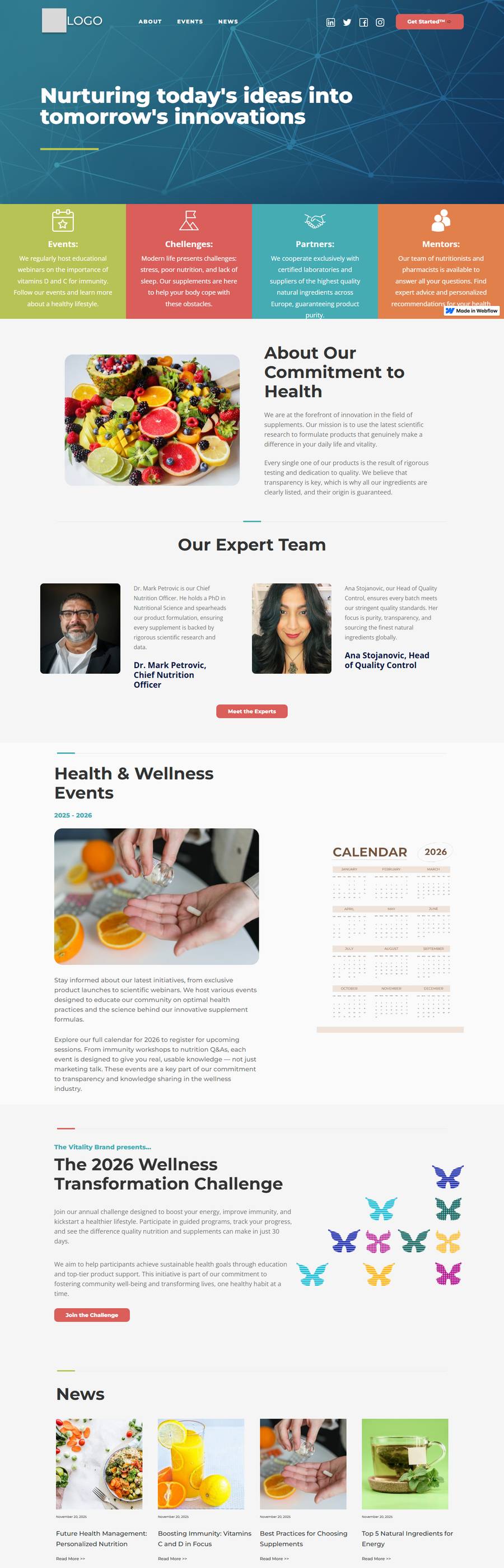 Nurturing Today's wellness brand website homepage